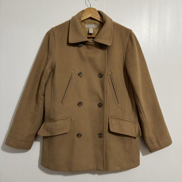 J.Crew Tan Wool Blend PeaCoat Size PXS Winter Coat Lined Double Breasted Button - Picture 1 of 16